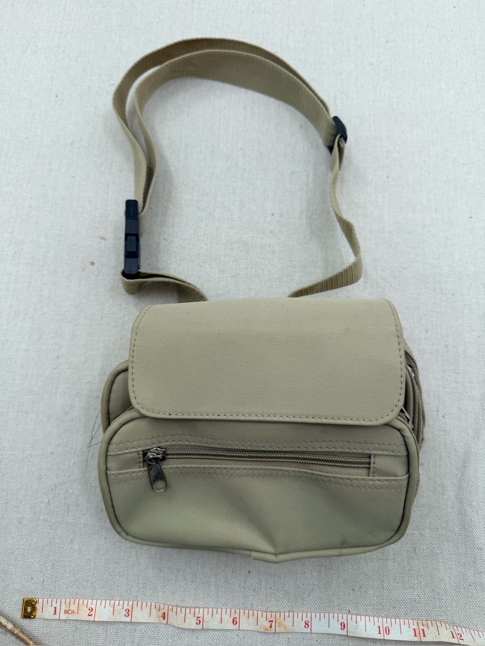 Men's Beige Crossbody Belt Bag with Front Zip Pocket